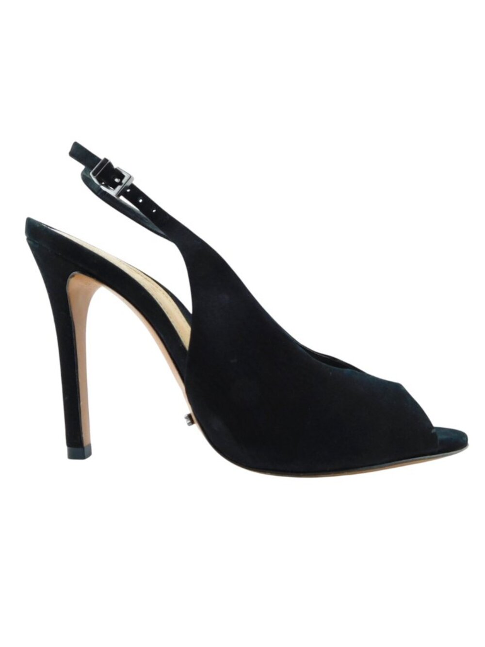 SCHUTZ Black Suede Leather Peep Toe Sling Heel Pumps 7